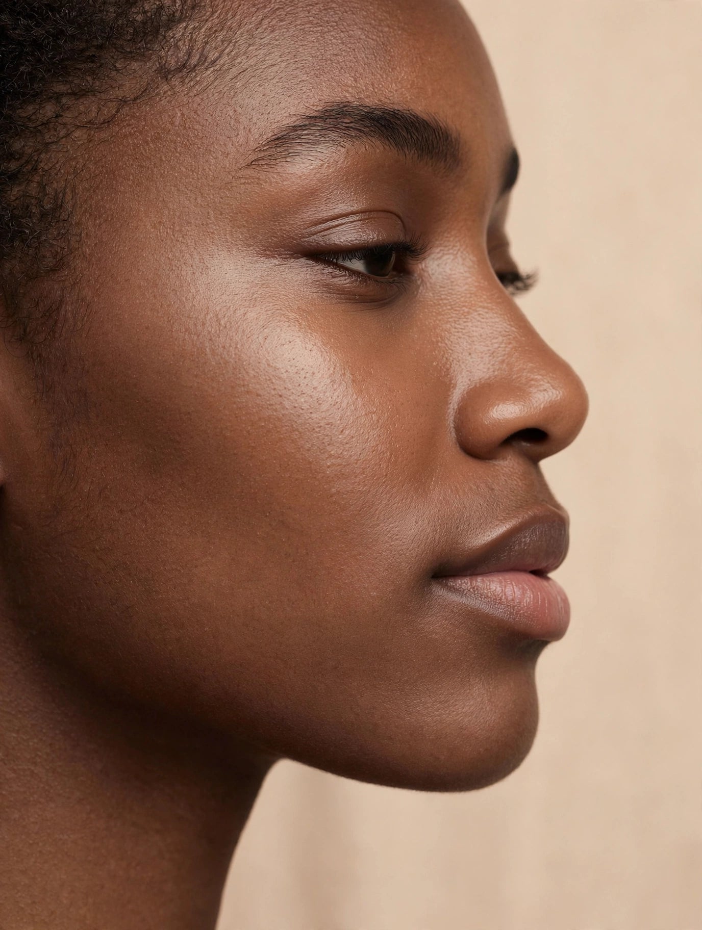 Close portrait of clear, calm skin